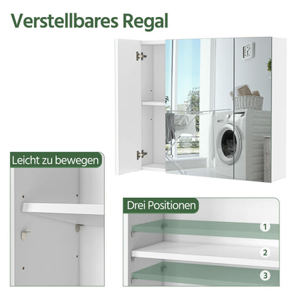 Yaheetech Spiegelschrank Badezimmer 3 Spiegeltüren Weiss 70.5x60.5 cm