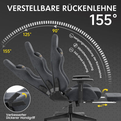Vittanly Gaming Stuhl – Ergonomisch Wildlederimitat Grau