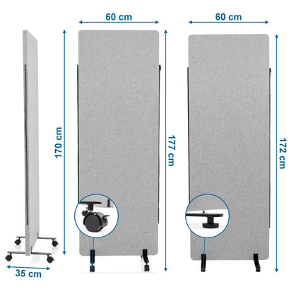 hjh OFFICE FLEXMIUT Mobile Akustik Trennwand Hellgrau 177x60cm