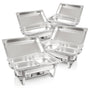 Mahlzeit Chafing Dish Profi Set Grenoble Speisewärmer - 4X Edelstahl. Rechteckige, silberne Edelstahl-Speisewärmer halten Speisen im Wasserbad warm.