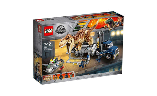 LEGO Jurassic World T. rex Transport Bauset 75933. Set aus Bausteinen für Transporter und T. rex Figur. Ermöglicht das Nachspielen des T. rex Transports.