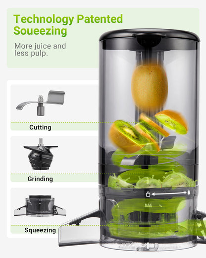TUUMIIST Slow Juicer 180, Entsafter mit 120 mm Einfüllschacht, schwarz