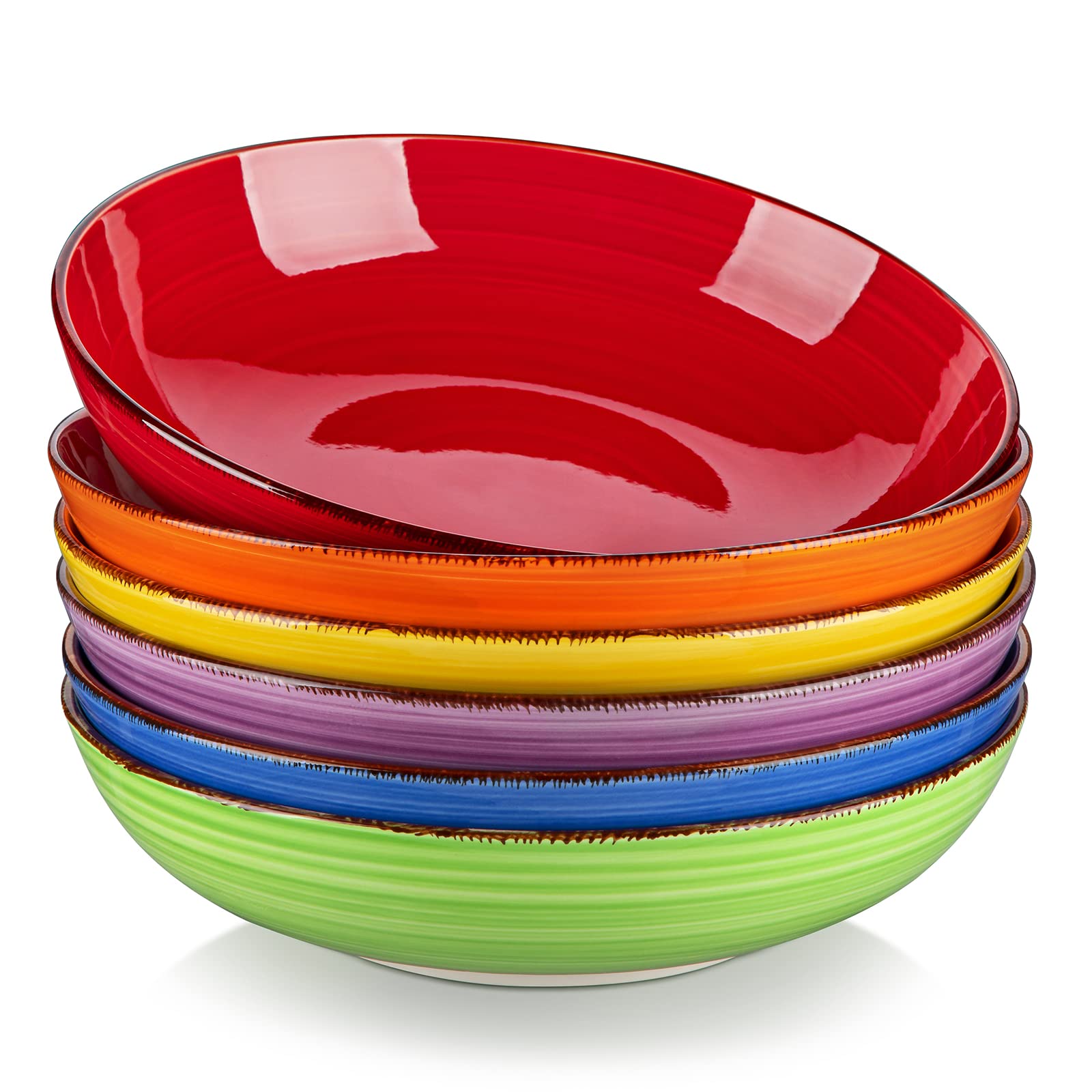 vancasso Bonita Suppenteller 6er Set aus Steingut, Ø 21,6 cm – rund, mit bunter Glasur