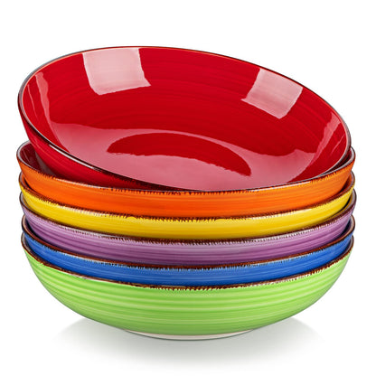 vancasso Bonita Suppenteller 6er Set aus Steingut, Ø 21,6 cm – rund, mit bunter Glasur
