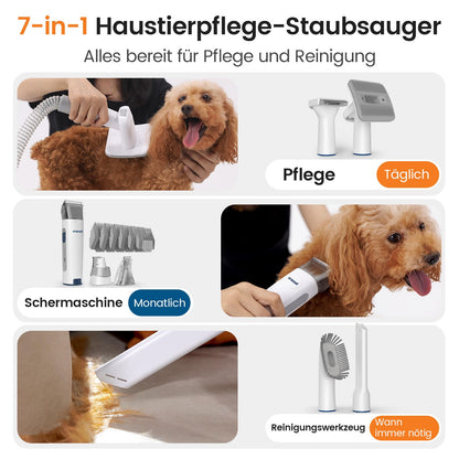 oneisall Hundeschermaschine mit Staubsauger LM2, 7-in-1 Pflegeset