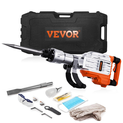 VEVOR Abbruchhammer JH-65 3500 W 60 J mit Spitz- und Flachmeissel, Aluminiumgehäuse