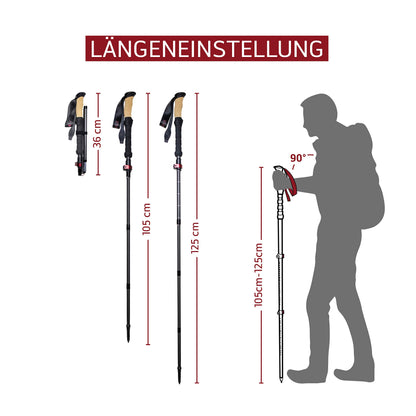 Rothwild Platzhirsch Carbon Wanderstöcke faltbar 105-125cm