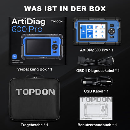 TOPDON ArtiDiag600 Pro OBD2 Diagnosegerät mit 9 Servicefunktionen