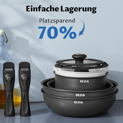 BEZIA Induktions Pfannen Set - Abnehmbare Griffe Antihaft