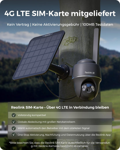 Reolink Go PT Ultra 4K 4G LTE Überwachungskamera mit Solarpanel