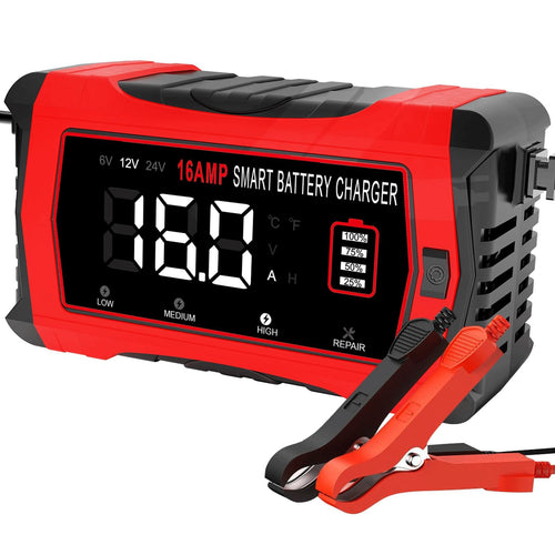 HTRC 16A Autobatterie Ladegerät 6V/12V/24V für Auto, Motorrad, Boot mit LCD-Display