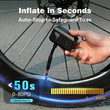 Peakspeak AS260PRO Elektrische Mini-Fahrradpumpe mit Manometer