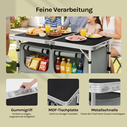 WOLTU Campingtisch faltbar, höhenverstellbar, Alu, schwarz-grau