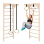 AktivFit Sprossenwand Heim-Fitness mit verstellbaren Holzringen: Vertikale Holzleiter in Naturholzfarbe. Für Kraft- und Bodyweight-Training.