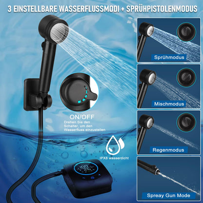 Spopal Campingdusche 8000mAh mit Pumpe und Temperaturanzeige