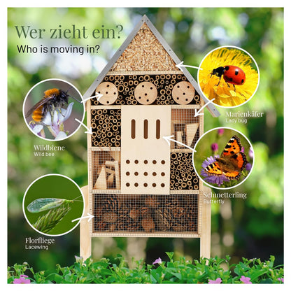WILDLIFE HOME Insektenhotel XXL stehend, Bienenhotel mit Metalldach