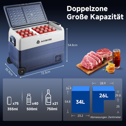 AAOBOSI Kompressor Kühlbox 60 L Dual Zone mit App-Steuerung