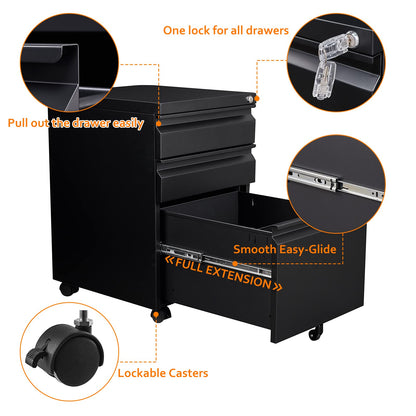 Rollcontainer Aktenschrank abschliessbar Büro - Schwarz 39x50x62cm