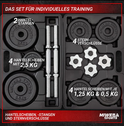 Miweba Sports MKH120 Hantelset 20 kg Kurzhanteln mit Koffer
