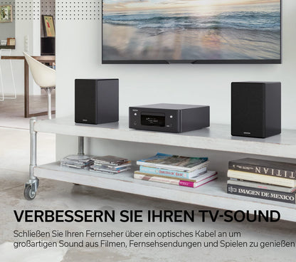 Denon CEOL N-10 Kompaktanlage, HiFi Verstärker mit 2-Wege Lautsprechern, CD-Player, Internetradio, Musikstreaming, HEOS Multiroom, Bluetooth, WLAN, AirPlay 2, Alexa Kompatibel, 2 Optische TV-Eingänge