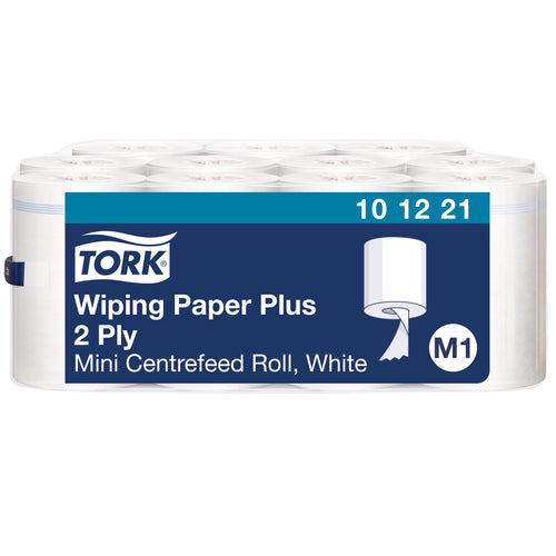 Tork 101221 Papierwischtücher – M1 Mini Mehrzweck Innenabrollung. Eine weiße Rolle für vielseitige Reinigungszwecke.