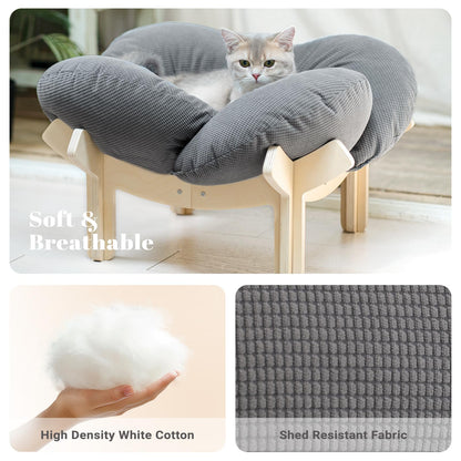 CheerPals Katzenbett Blumenform, erhöhtes Katzensofa aus Birke, 55 cm