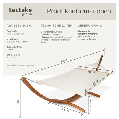 tectake XXL Hängematte mit Gestell, Doppelliege für 2 Personen