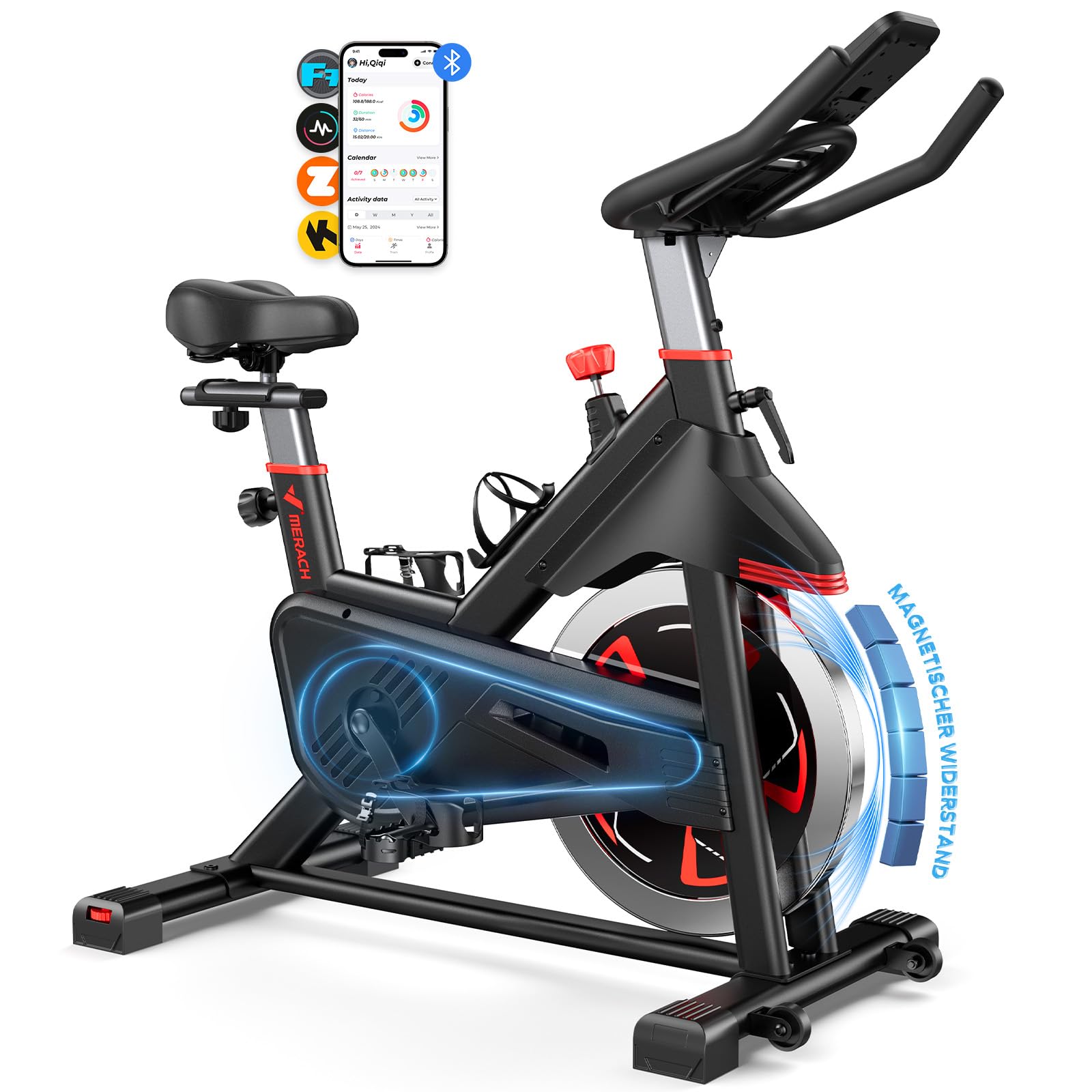 MERACH Heimtrainer Fahrrad – Magnetischer Widerstand & App. Ergonomisches Indoor-Fahrrad für effektives Cardiotraining.