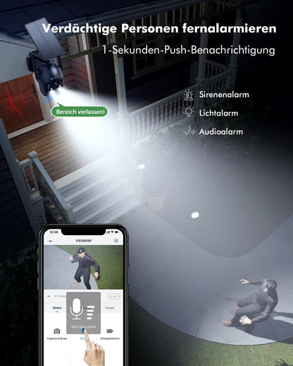 YESYAMO 2K Überwachungskamera Aussen WLAN Solar PTZ - 2er Set