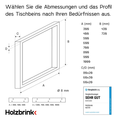 HOLZBRINK HLT-01-D-FF-7016 Tischbein – Anthrazitgrau 80x72 cm