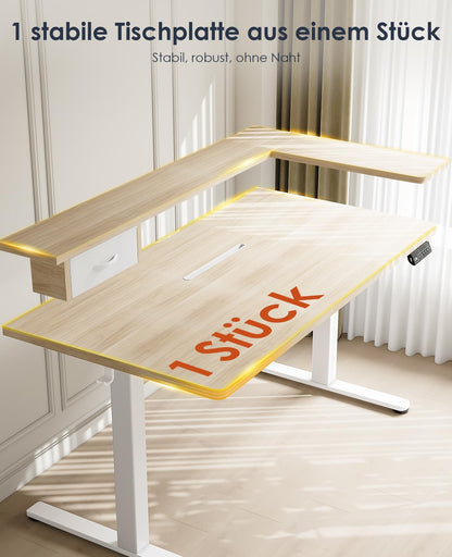 OffiGo Elektr. Steh-Sitz Schreibtisch 120x60cm Maple USB Schublade