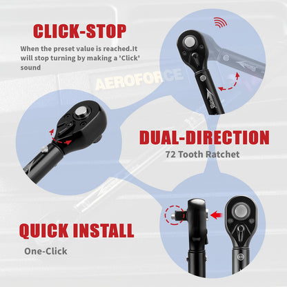 AEROFORCE Drehmomentschlüssel Set - 3-teilig 1/4" 3/8" 1/2" 5-220Nm