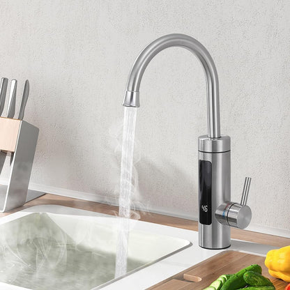 HOMELODY Elektrischer Wasserhahn mit Durchlauferhitzer 230V Edelstahl, 360° schwenkbarer Auslauf