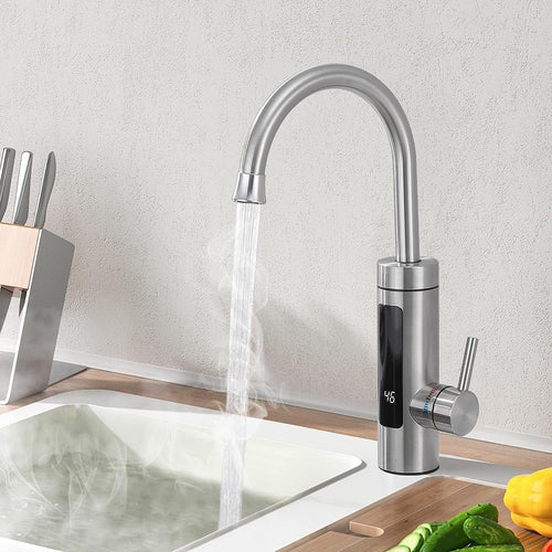 HOMELODY Elektrischer Wasserhahn mit Durchlauferhitzer 230V Edelstahl, 360° schwenkbarer Auslauf