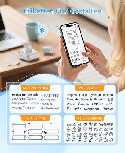 NIIMBOT B1 Etikettendrucker Bluetooth mit 3 Etikettenrollen, Blau