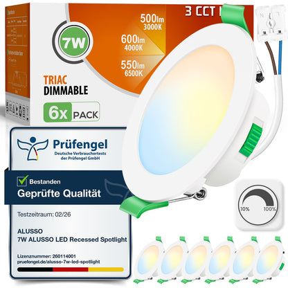 ALUSSO LED Einbaustrahler 230V dimmbar, IP44, weiss, 6er Set – runde Spots zur Deckenmontage