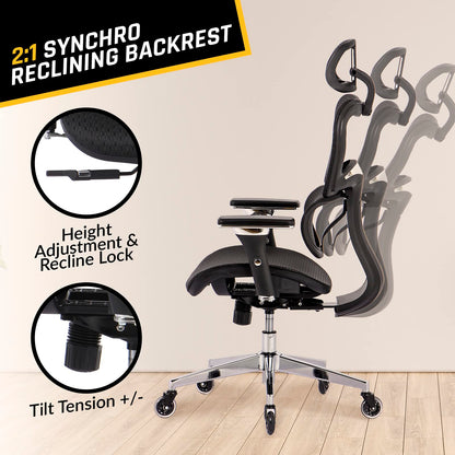 KLIM K800 Ergonomischer Bürostuhl – Lendenstütze, 4D Armlehnen