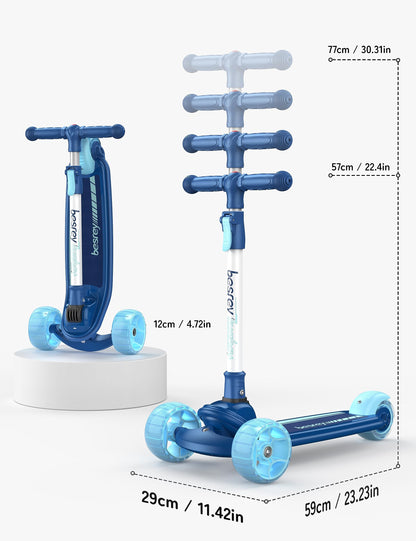 besrey Dreiradscooter Kinder - Faltbar, LED Räder, Meerblau
