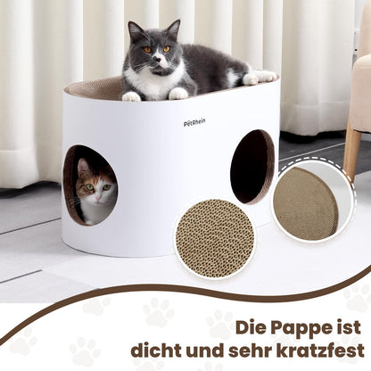 PetRhein Kratzbrett 3-in-1 Katzenhöhle mit Kratzmatte und Katzenbett