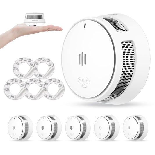 Securize Smart 10J Batterie Rauchmelder Fern-Stummschaltung – 5er Pack, runder, weißer Rauchmelder, meldet Rauch und warnt vor Brand. Fern-Stummschaltung.