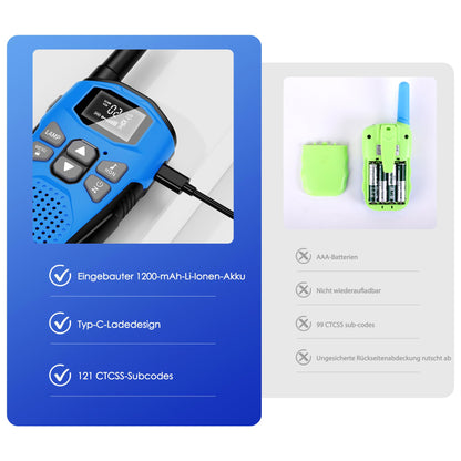 NXGKET Walkie Talkie 4er Set, aufladbar, 5 km Reichweite, VOX