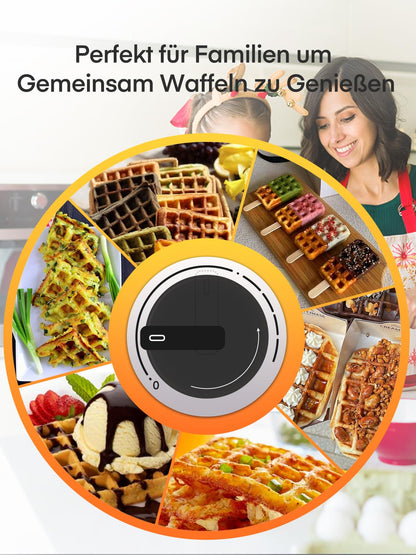FOHERE Waffeleisen 2030, 1200 Watt, 4 Waffeln, Antihaftbeschichtung