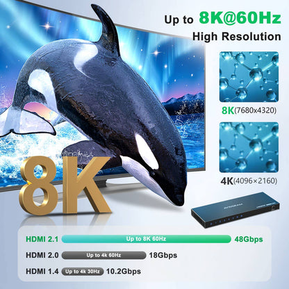 AVIDGRAM HDMI 2.1 Umschalter 8K/4K 120Hz - 5-in-1 mit IR