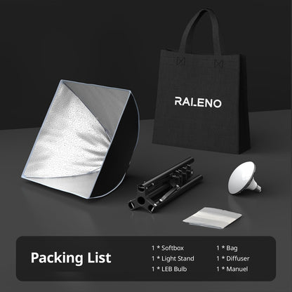 RALENO Softbox Fotostudio Set - 40x40cm LED 50W Stativ