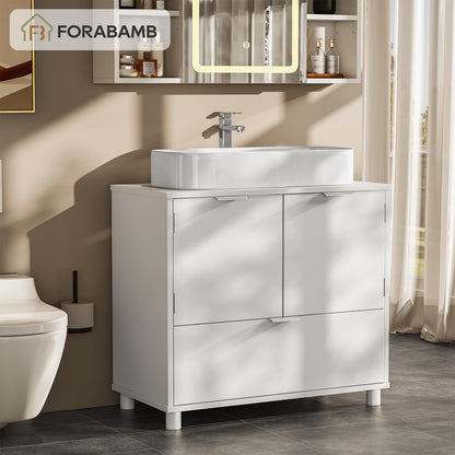 FORABAMB Waschbeckenunterschrank mit 2 Türen, Schublade, weiss, 60 cm