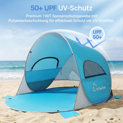 WolfWise Strandmuschel Pop-Up Zelt mit UV-Schutz 50+, 3-4 Personen