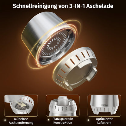 EAST OAK Tisch-Feuerschale Rauchfrei - Tragbar Edelstahl Ø22.1cm