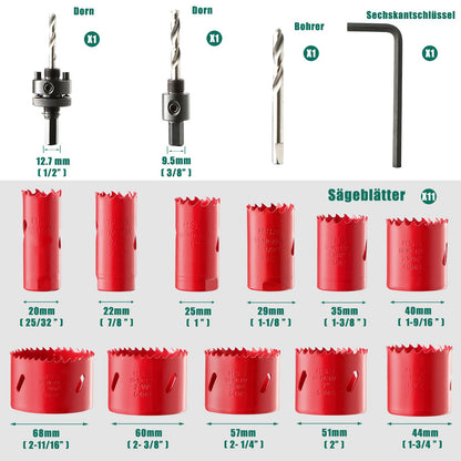 HYCHIKA Bimetall Lochsäge Set 17-tlg, Ø 19–68 mm, 40 mm Schnitttiefe