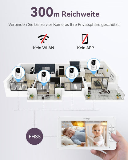 Comfyer BM01 Babyphone mit 2 Kameras und 7-Zoll-HD-Display, ohne WLAN