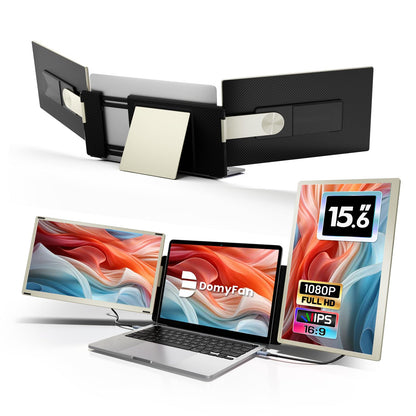 domyfan 15.6" Triple Laptop Bildschirm Extender - FHD. Schwarze, dreifache Bildschirmeinheit. Erweitert Laptop-Arbeitsbereich.